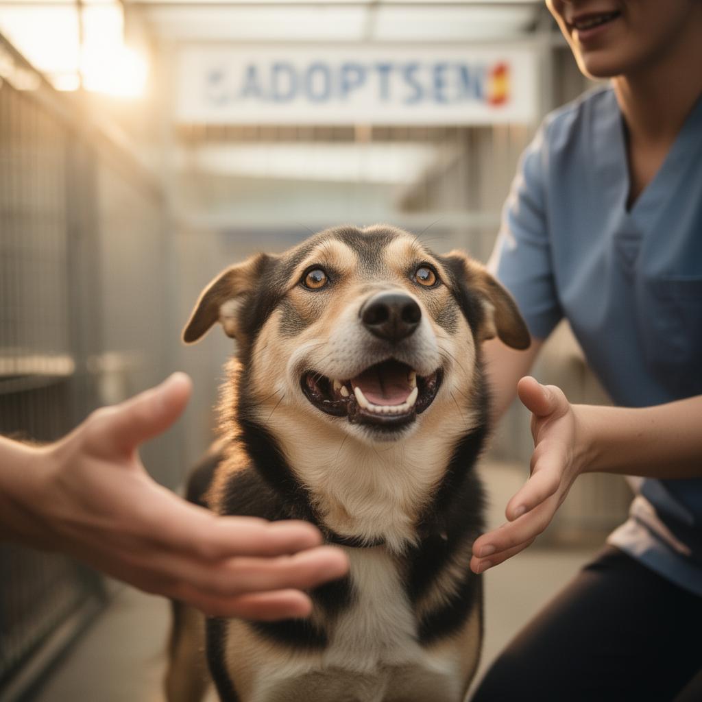 Glücklicher Hund wird im Tierheim adoptiert